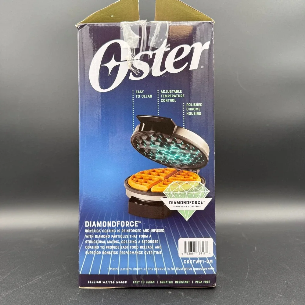 Oster Belgian Waffle Maker DiamondForce Nonstick Coating Easy Clean Open Box